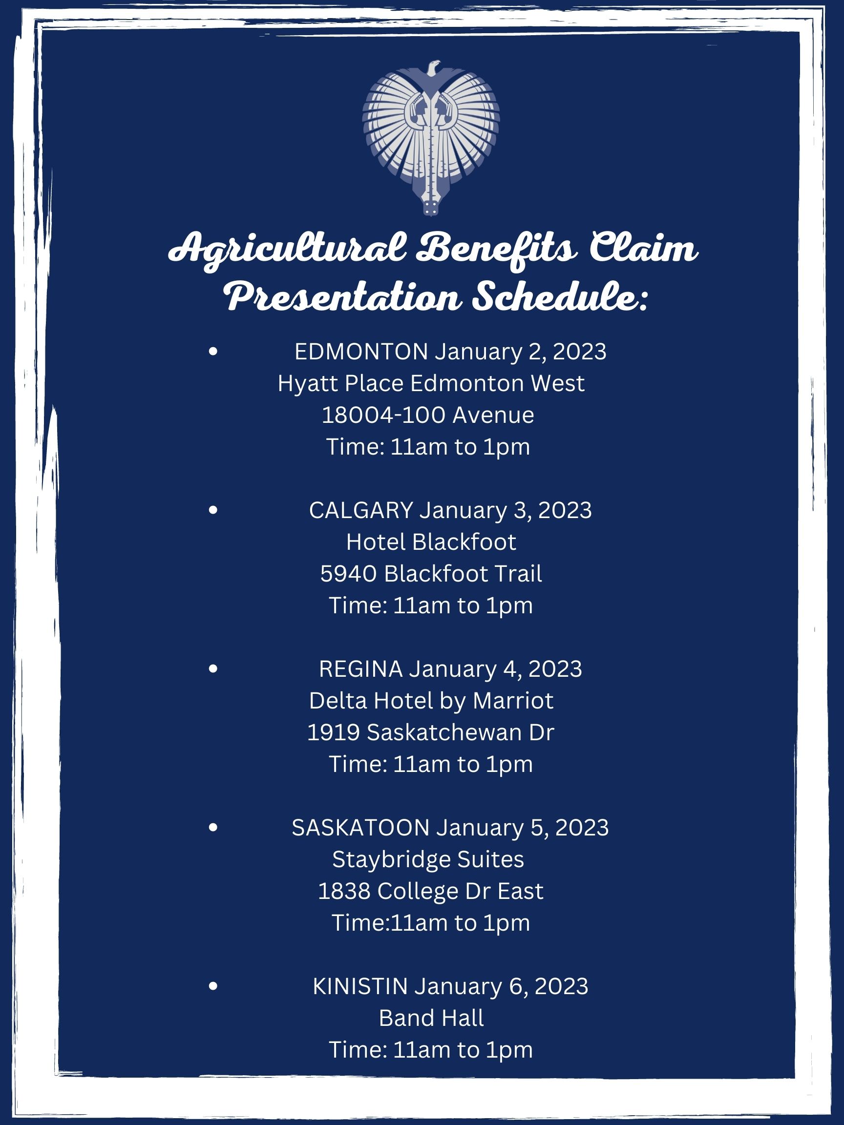 Agricultural Benefits Claim Presentation Schedule